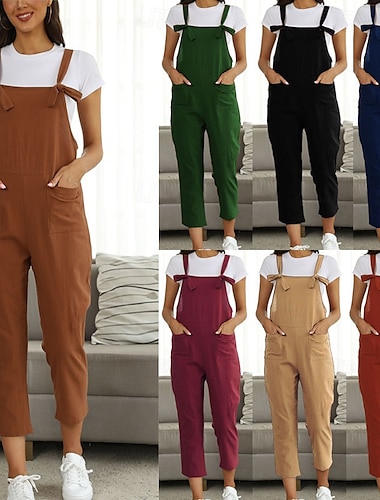  Dames Broeken Jumpsuit Babypakje  Lichtgewicht Casual Enkellengte Medium taille Effen Zak Ademend Comfortabel Inelastisch Huis Casual / Dagelijks bordeaux Diep Groen Marineblauw Zwart Zomer Lente