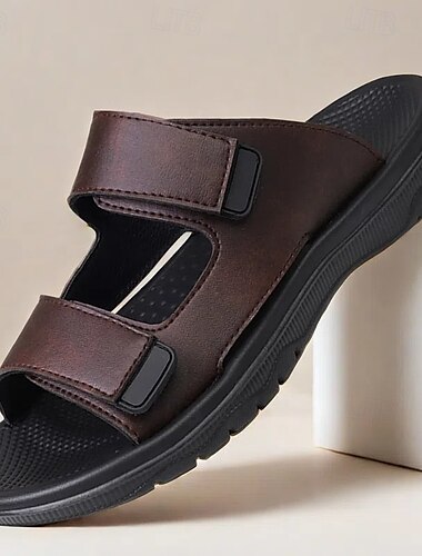  Herren Hausschuhe & Flip-Flops PU Leder Atmungsaktiv Komfortabel Rutschfest Halbschuhe Schwarz Braun