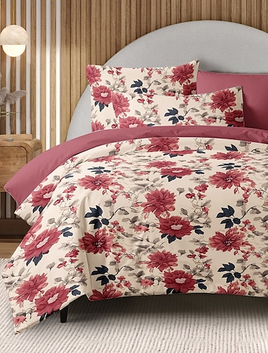  100 % Baumwolle, Bettbezug-Set, Vintage-Blumen-Bettwäsche-Set, leicht und weich, dreiteiliges Set, geeignet für Erwachsene und Kinder, zweiteiliges Set und Bettwäsche-Set,
