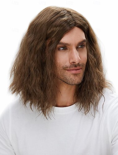  parrucca marrone da uomo ondulata di media lunghezza con capelli sintetici per cosplay maschile costume da soldato invernale