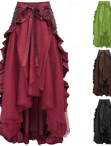  Rétro Vintage Médiéval Renaissance Jupe Ren Faire Pirate Elfe Volanté Ourlet asymétrique Uni Femmes Celtique Pirate Fantaisie Mascarade Événement / Fête Adulte Jupes