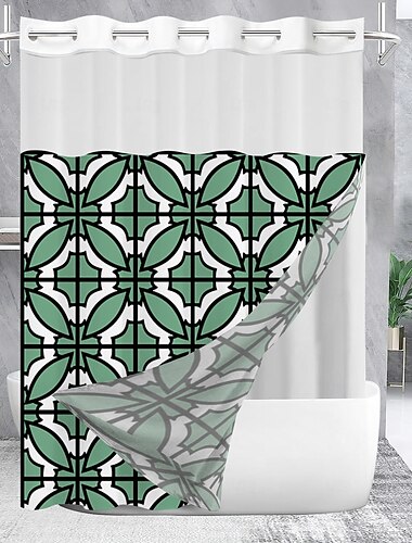  Wafelweefsel Textuur Douchegordijn Set met Snap-in Voering Transparant Raam Waterafstotend Polyester Mix Stof Oogje Bovenkant 120GSM Hotel Kwaliteit Spa Stijl Badkamer Scheiding Geen Haak Vereist