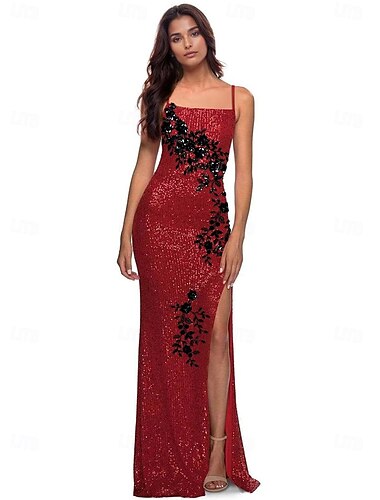  Robe de Bal Sirène Élégante Robe Formelle Saint-Valentin Longueur Plancher Sans Manches Décolleté Carré Paillettes avec Fente Appliqués en Dentelle à Paillettes Robe Derby Jour de Course 2025