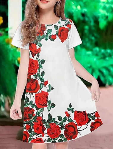  Ostern Mädchen' 3D Blumen Graphic Kleid Kurzarm Sommer Frühling Urlaub Täglich Festtage Prinzessin Schön Süß kinderkleidung 4-12 Jahre Casual kleid Knielang Regular Fit