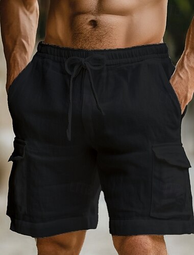  Herren Cargo Shorts Kurze Hosen Shorts Kurze Hosen Leinenshorts Kurze Hosen Sommer-Shorts Strandshorts Kurze Hosen Kordelzug Elastische Taille Multi Pocket Glatt Komfort Atmungsaktiv Knielänge