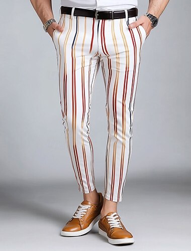  Homme Rayé Coloré pantalon de costume Pantalon Taille médiale Vêtement décontracté Extérieur Vacances Vêtement de rue Avec poches Coupe Cintrée Devant plat Eté Printemps Automne 3D effet Blanche
