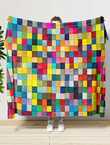  Manta de mosaico colorida, suave, acogedora y ligera, para sofá cama o para viajar, diseño geométrico multicolor vibrante, duradera y resistente a la decoloración, perfecta para usar en todas las estaciones