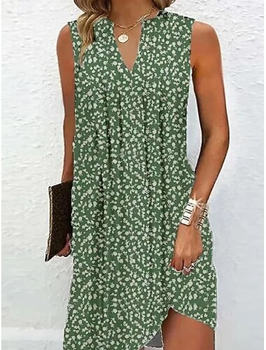  Women's Mini Dress A Line Dress Stylish Casual Vacation Daily Regular Fit Floral Sleeveless V Neck Pink Green Summer Spring