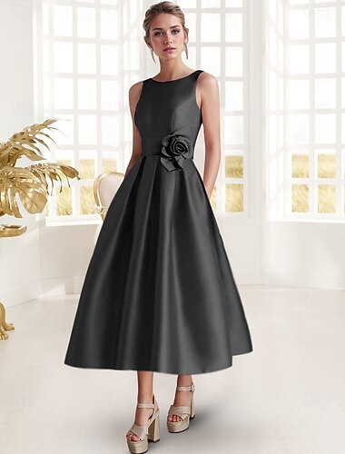  Σκλαβωμένο Μπλε Ροζ A-Line Κοκτέιλ Φόρεμα Elegant Φόρεμα Επίσημο Γάμου Καλεσμένος Μήκος Ακρώμιο Αμάνικο Boat Neck Πόλη Σατέν με Λουλουδάτο Εκτύπωση Πόλη Derby Dresses