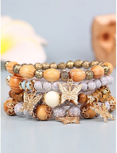  Estilo retro Bola Moda Personalizado Madera Pulsera pulsera Mezcla ligera / Amarillo / Verde Ejército Para Festivos