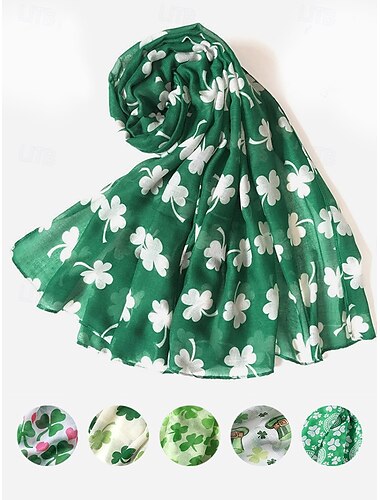  st. patrick's day shamrock-scarf för kvinnor, lätt klöver-omslag, festligt grönt tillbehör för högtidsfirande, fester och vardagskläder