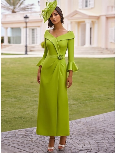  Strak kolom Tot de enkel Cocktailjurken Galajurken Avondjurken Baljurk  Elegant 3/4 mouw Overhemdkraag Bruiloft Formeel Zak Stretch crêpe met Bloemenprint Zak