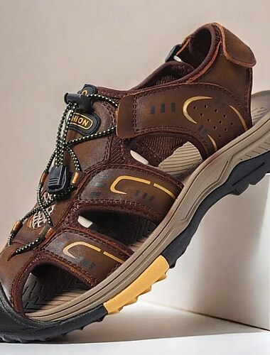  Men's Outdoor Hiking Sandals – Durable Faux Leather Upper with Adjustable Straps and Anti-Slip Sole for Trekking and Summer Adventures
