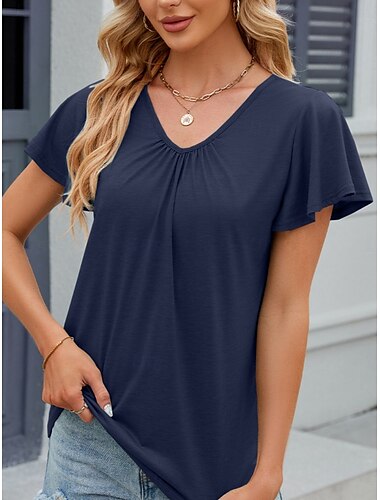  Dames T-shirt Effen Basic Korte mouw V-hals Normale tops Dagelijks Weekend Blozend Roze Marineblauw Zomer