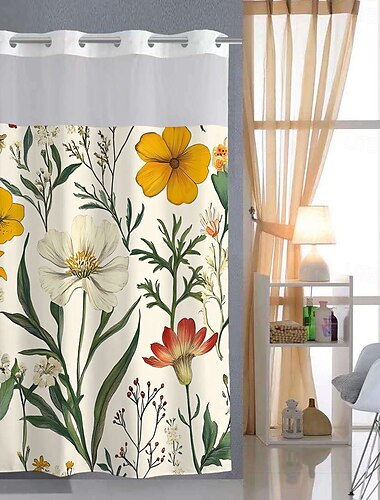  Conjunto de Cortina de Chuveiro Texturizada em Malha de Waffle com Forro Transparente Repelente à Água em Poliéster Topo com Ilhós 120GSM Qualidade de Hotel Estilo Spa Divisão de Banheiro Sem