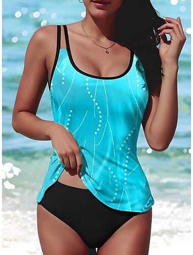  Damen Badeanzüge Tankini 2-teilig Shorts Badeanzug 2-teilig Druck Strandbekleidung Sommer Streifen Ärmellose Badeanzüge