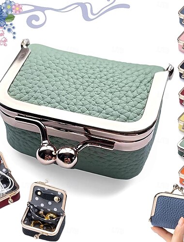  Mini-Schmuckkästchen aus echtem Leder, tragbares Schmucketui aus echtem Leder im Vintage-Stil mit Münzbörse und Kussverschluss, Mini-Reise-Ringbox für Damen für Ohrringe/Ringe/Halsketten/Armbänder