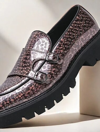  Mocasines dorados metalizados para hombre con doble hebilla y suela gruesa: elegantes zapatos de fiesta para ocasiones formales e informales