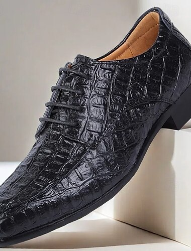  Herren Oxfords Krokodilmuster PU Leder Atmungsaktiv Bequem Rutschfest Schnürung Hellbraun Schwarz Herbst Winter