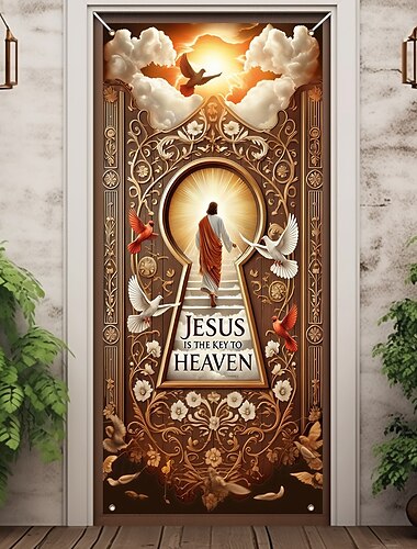  Türdekorationen Türabdeckungen Jesus Kreuz Türteppich Türvorhang Dekoration Hintergrund Innen/Außen Türbanner für die Haustür Bauernhaus
