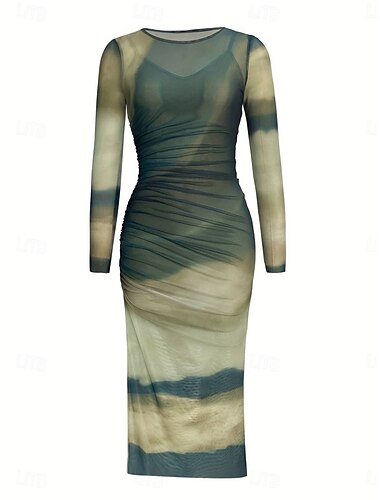  Damen Maxidress Casual kleid Bodycon Stilvoll Sexy Urlaub Verabredung Regular Fit Farbverlauf Langarm Rundhalsausschnitt Grün Sommer