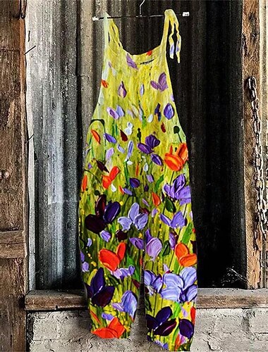  Damen Hosen Hose Overall Jumpsuit Leicht Brautkleider schlicht Knöchellänge Mittlere Hüfthöhe Blumen Graphic Print Atmungsaktivität Komfortabel Unelastisch Heim Casual Weinrot Azurblau Fluss-Blau Weiß