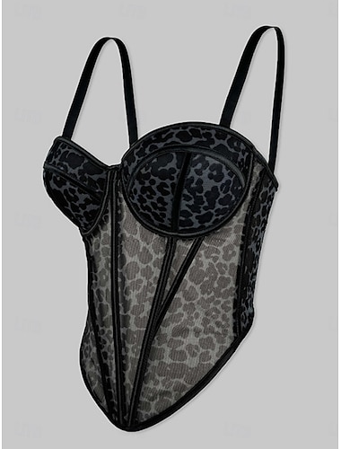  Femme Guêpière Gaine Dos Nu ImprimerNightwearPolyester Rendez-vous Soirée Festival Léopard Sexy Noir Eté