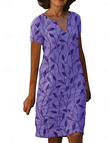  Damen Minikleid Freizeitkleid Basic Lässig Urlaub Arbeit Täglich Normale Passform Grafik Kurzarm V Ausschnitt Blau Purpur Grün Sommer Frühling