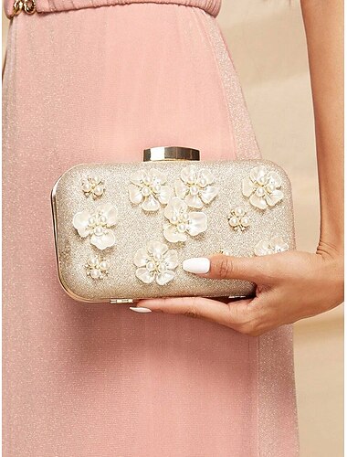  pochette floreale 3D da donna con accenti di perle e catena dorata – elegante borsa da sera per matrimoni, feste e occasioni formali argento nero oro