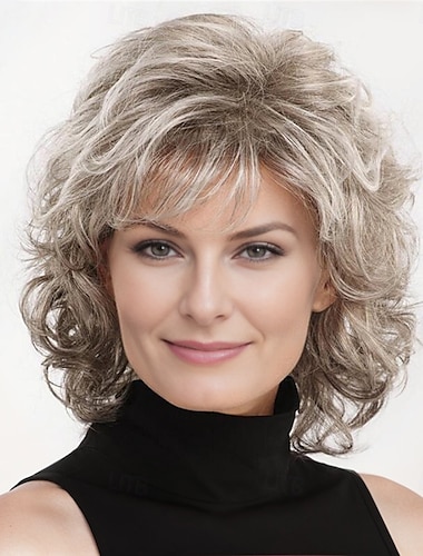  Perruque Synthétique Bouclé Avec Frange Fabriqué à la machine Perruque Court A1 A2 A3 A4 Cheveux Synthétiques Femme Doux Mode Facile à transporter Blond Marron Argent