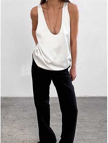  Damen Bluse Feste Farbe Stilvoll Sexy Brautkleider schlicht Ärmellos U-Ausschnitt Normale Oberteile Täglich Ausgehen Schwarz Weiß Sommer Frühling