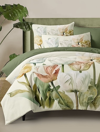  Påslakan i 100 % bomull med blommor i 3-delat set för sommaren mjuk hudvänlig långvarig