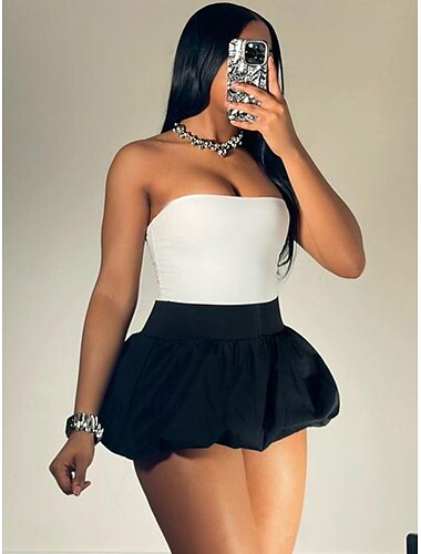  Femme Mini jupe Jupe à bulles Sexy Mini Taille haute Jupes Couleur Pleine Micro-élastique Vacances Tenue de soirée Noir Blanche Eté Polyester