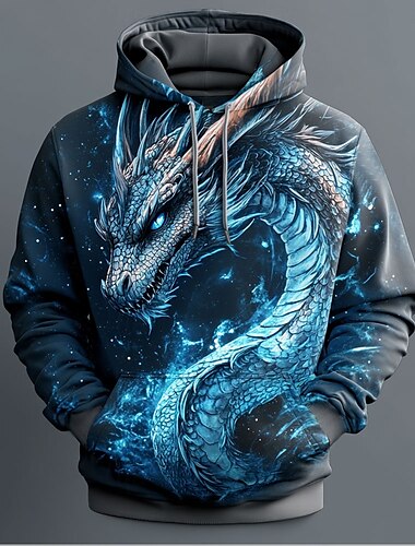  Hombre Dragón Sudaderas Sudadera Abrigos Sudadera con capucha Cuello Barco Fresco Impresión 3D Discoteca Ropa de calle Negro Correa Otoño Invierno Diseñador
