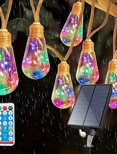  Solar-Lichterkette mit Fernbedienung für Outdoor-Camping – 7 m, 16 LEDs, wasserdicht, für Terrasse, Urlaub, Hochzeit, Party, Garten und Balkondekoration