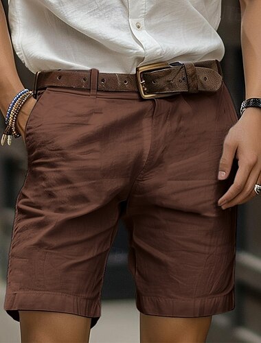  Herren Shorts Kurze Hosen Leinenshorts Kurze Hosen Kleid-Shorts Sommer-Shorts Zip Knopf Tasche Glatt Komfort Atmungsaktiv Outdoor Täglich Ausgehen Modisch Brautkleider schlicht Schwarz Weiß