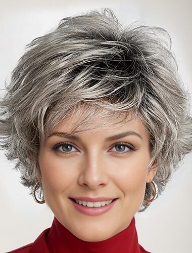  parrucche corte per donne bianche parrucca grigia per donne bianche parrucche taglio pixie per donne anziane capelli ricci pieni per tutti i giorni (n. 1 56 cm 22,05 pollici (consigliato per testa