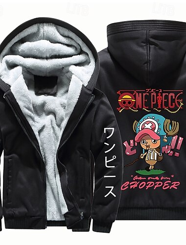  One Piece Monkey D. Luffy Hanorac cu Glugă Îmbrăcăminte Exterior Jachetă Sherpa Anime Grafică Pentru Pentru cupluri Bărbați Pentru femei Adulți Mascaradă Ștanțare la cald Casul / Zilnic