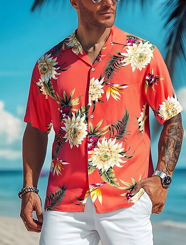  Męskie Kwiatowy Kwiaty Koszula hawajska Zapinana na guziki koszula Koszula Aloha Krótki rękaw Hawajskie Ośrodek wczasowy Urlop Święto Stroje plażowe Lato Wiosna Wieczorne Druk 3D koszule z
