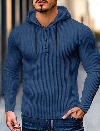  Homme Débardeur Musclé T-shirt en tricot côtelé T-shirt Chemise à Manches Longues manche longue À capuche Henley Printemps & Automne Couleur Unie Quotidien Occasionnel street style À capuche