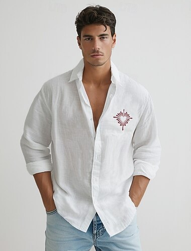  Coppia Camicia Cuore Matrimonio All'aperto Bianco Manica Lunga Collo ripiegato Estate Primavera Abbigliamento Bottoni