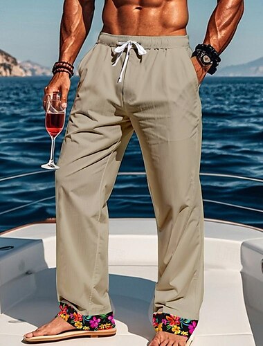  Herren Blumenmuster Hose Hosen Freizeithose Elastischer Kordelzug in der Taille Hawaiianisch Vintage-Retro Outdoor Urlaub Festtage Seitentaschen Hose mit geradem Bein Sommer Frühling Herbst 3D-Druck
