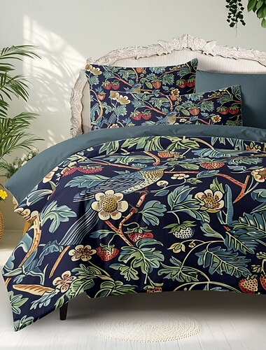  Bettbezug-Set mit tiefem botanischem Motiv – beinhaltet Bettbezug und Kissenbezüge – reichhaltiges, von Pflanzen inspiriertes Design – weicher und bequemer Stoff – perfekt für eine elegante Schlafzimmereinrichtung