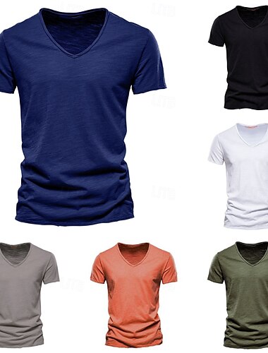  Hombre Camiseta Camisas que absorben la humedad Manga Corta Escote en Pico Plano Deportes Básico Casual Casual Azul marinero Azul vaquero Negro Camiseta superior para hombre