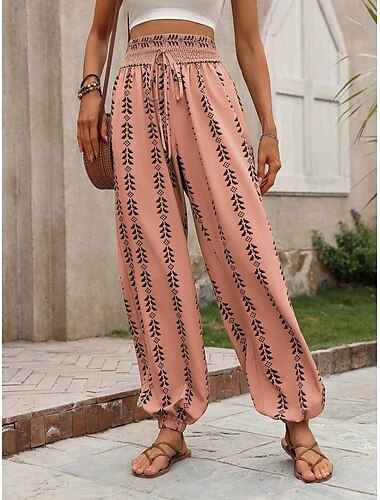  Damen Chinesisch Chino Pumphose Modisch Strassenmode In voller Länge Hoher Taillenbund Geometrisch Elastischer Bund Print Bequem Weich Komfortabel Mikro-elastisch Outdoor Strasse Blau Orange Sommer
