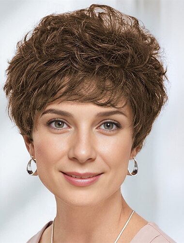  Whisperlite-Perücke, kurzer, leichter Stil mit schicken, kurz geschnittenen Schichten/mehrfarbigen Blond-, Silberbraun- und Rottönen