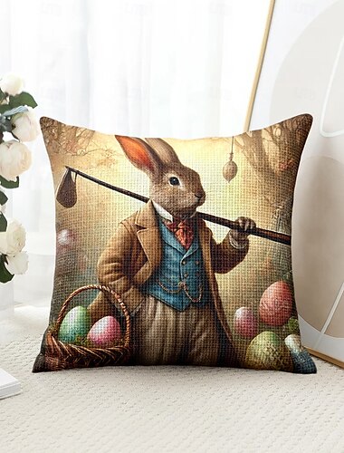  Vintage Osterdekorativer Wurfkissenbezug 1PC Hase weicher quadratischer Couchkissenbezug für Schlafzimmer Wohnzimmer Sofa Stuhl