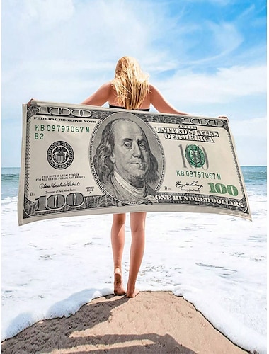  Serviette de plage douce imprimée à motif dollar, idéale pour la natation, le camping et les vacances, idéale pour le yoga, la plongée et les voyages