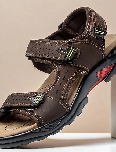  Herren-Wandersandalen aus hellbraunem Kunstleder – verstellbare Riemen, atmungsaktives Design, rutschfeste Sohle, bequemes Sommerschuhwerk für Trekking und Outdoor-Abenteuer