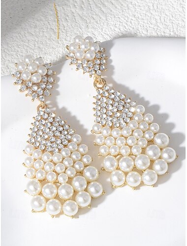  Boucles d'oreilles pendantes élégantes en fausses perles et strass – style vintage, plaquées or, parfaites pour les mariages et les occasions formelles